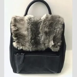 Adrienne Landau Leather, Canvas and Fur gray  Backpack NWT ADRIENNE LANDAU GRAY Genuine Fox Fur Trim SHAWL CAPE  main image 4